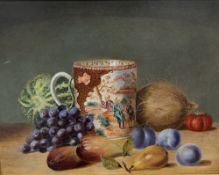 Late 19th century British School  Oil on canvas Still life of a Chinese mandarin pattern mug and