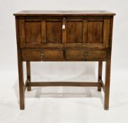 Late 19th/early 20th century oak clerk's desk, the hinged lid and panel front opening to an interior
