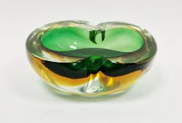 Murano Sommerso-style cased bowl, of lobed form, in green, amber and clear glass, 17 cm wide