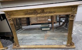 Regency gilt-framed overmantel mirror of rectangular form, having moulded decoration and