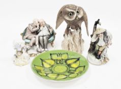 Spode bone china model of a little owl, printed red and brown marks, naturalistically modelled on