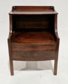 George III mahogany bed steps of bowfronted form, having an upper hinged step over a lower hinged