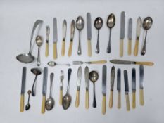 Large collection of silver plated flatware, mainly early 20th century, including a soup ladle,