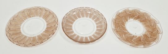Lalique 'Jaffa' pattern sepia plate, a circular dish and an 'Ormeaux' pattern sepia plate, etched R.