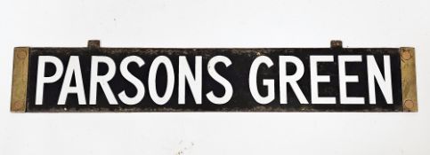 London Underground destination double sided enamel sign for Parsons Green and High Street, brass