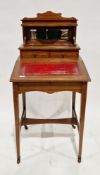 Edwardian mahogany and satinwood crossbanded lady's writing desk, the mirrored back with recess