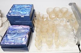 Waterford cut glass part table service, cut with lenses and bands of diamonds, etched marks,