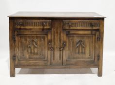 Webber Furniture the Croydon Range oak dresser base comprising two thumb moulded carved drawers
