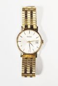 Bulova 9ct gold cased wristwatch, the circular dial with raised baton hour markers, date aperture at