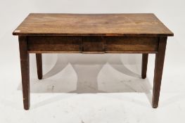 19th century mahogany table with single frieze drawer, on square tapering legs, 58cm high x 100cm