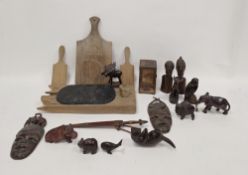 Collection of  wooden / treen items including a Japanese cigarette box in the form of a cabinet,