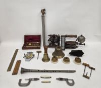 Mixed lot of collectables including set of early 20th century postal scales and weights, two hand