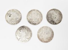 Five Maria Theresa Thaler 1780 silver coins, approx total weight 139.9g (5) (please note VAT will be