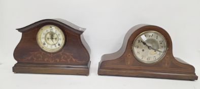 Three early/mid 20th century Napoleon hat style mantel clocks, an Edwardian mahogany example and a