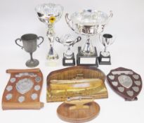 Collection of 14 trophies and shields, mainly awarded to maritime cadets, including an oak trophy in