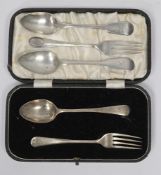 Cased silver teaspoon and fork set, Sheffield 1934, James Dixons, a George III silver teaspoon, an