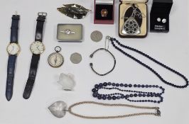 Mixed lot of costume jewellery, watches and collectable items including a Sabino opaque glass