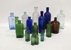 Collection of early 20th century poison and small apothecary bottles in sizes, predominately