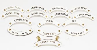 15 early 20th century railways white curved labels, probably for indicator dials, various wording