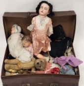 Collection of dolls and teddy bears including an Armand Marseille 390 bisque headed doll with