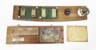 Collection of brass cast iron and other electrical and industrial signs including Siemens and