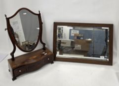 Edwardian mahogany and satinwood inlaid swing mirror, the plate of shield shape, on a serpentine