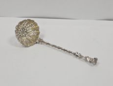 Victorian silver sifting spoon, London 1870, Henry Holland, the handle with a ladies bust terminal