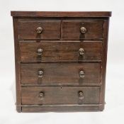 Victorian stained wooden chest, the rectangular top with rounded front corners, having two short and