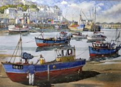 John Reynolds (21st Century) Watercolour on paper Low Water, Brixham, initialled JR lower right,