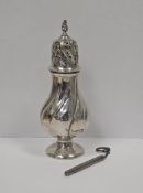 Edward VII silver sugar shaker, Sheffield 1906, Hammond Creake & Co, of baluster spiral fluted