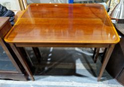 Pair of mahogany console or side tables in the Sheraton manner, with satinwood string inlay and