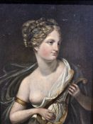 18th/19th century school Oil on panel Allegorical classical female figure playing a lyre, 26cm x