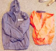 Collection of maritime cadets' clothing including reflective safety waistcoats, waterproof