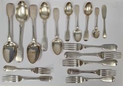 Part set of Victorian silver flatware, London 1852-1854, Elizabeth Eaton, comprising a serving