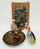 Mid-century studio pottery abstract plaque, impressed and incised with geometric shapes and textured