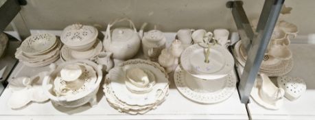 Composite group of modern Leeds creamware, various printed black marks for Hartleys Greens & Co.,