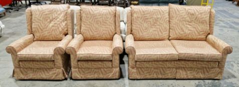 Modern three-piece suite made by S Rouse & Co of Cheltenham, having a winged back design and