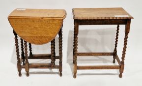 Early 20th century oak side table of rectangular form, with crimped edge, on barleytwist legs,