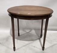 Edwardian mahogany oval side table on square tapering legs with spade feet, 72cm high x 77cm wide
