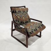 Set of three Danish inspired rosewood open frame Capella style easy chairs with removeable