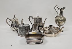 Victorian silver-plated coffee pot by Walker & Hall, 22cm high together with two silver-plated