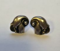 Pair of Danish Georg Jensen sterling silver tulip design stud earrings, design no.100, 2cm wide,