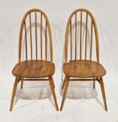 Pair of Ercol pale elm and beech Quaker dining chairs with hoop and spindle backs, 97cm high x