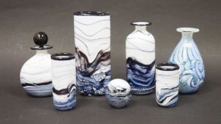 A group of Gozo Maltese glassware, etched marks, variously cased and marbled in blue and white,