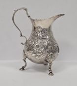 George II silver milk jug, London 1754, makers mark rubbed, of baluster form with acanthus leaf