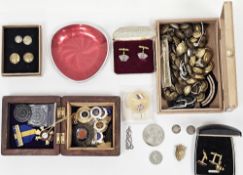 Mixed lot of collectables including mid-century Norwegian Eloxsoren red enamelled dish 11cm wide,