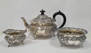 Victorian silver three-piece tea service, Sheffield 1895, George Edwards & Sons, of squat form,