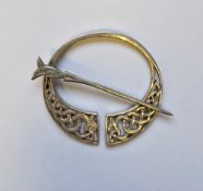 Scottish Iona silver Celtic mythical beast plaid brooch designed by John Hart, Edinburgh hallmark,