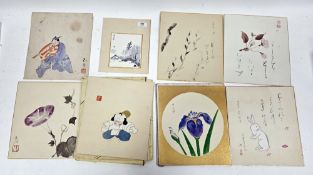 Group of 20th century and contemporary Japanese watercolours, including: flowering prunus, a hare, a