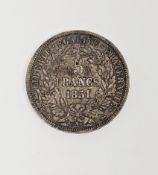 1851 five Franc Ceres silver coin